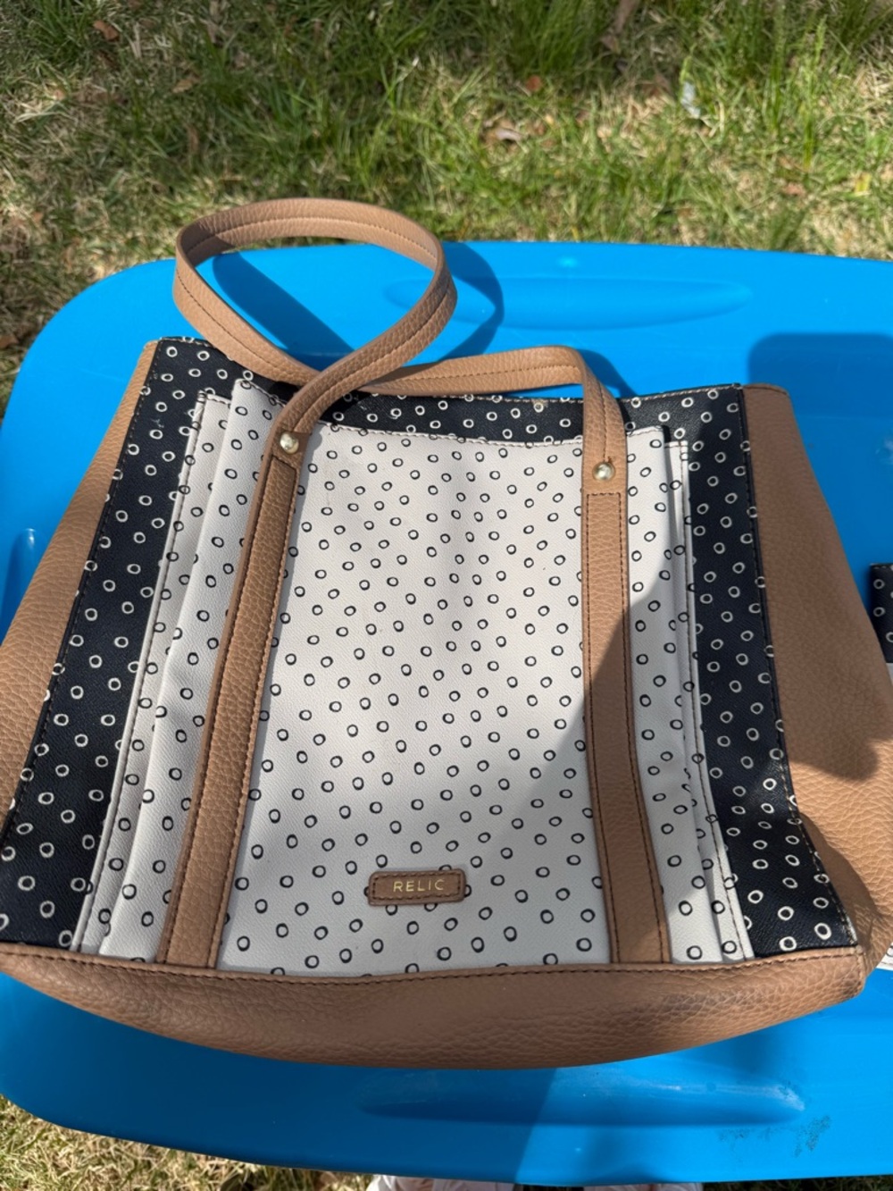 Relic Tan and Black Polka Circle-Print Canvas Tote with matching wallet